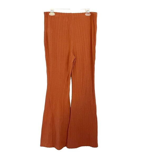 Shein Curve Womens Rust Orange Ankle Flare Pants 0XL Plus Ribbed Lined Pull On - Picture 1 of 6